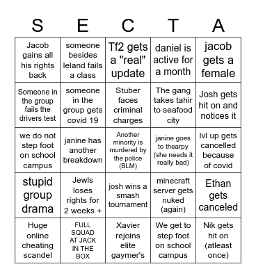 2020-2021 bingo sheet Bingo Card