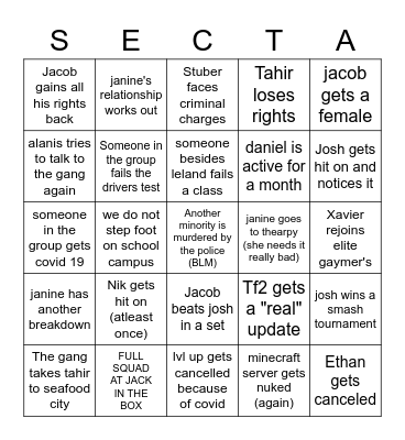 2020-2021 bingo sheet Bingo Card