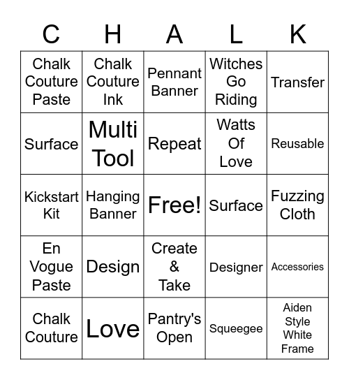 Chalk Couture Bingo Card