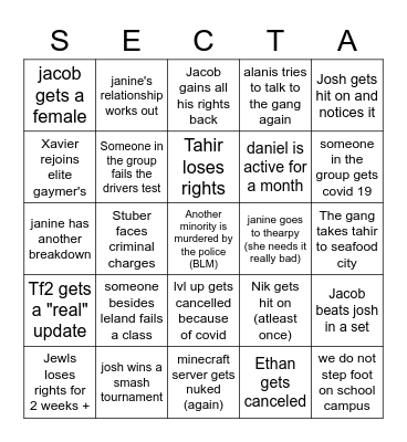 2020-2021 bingo sheet Bingo Card