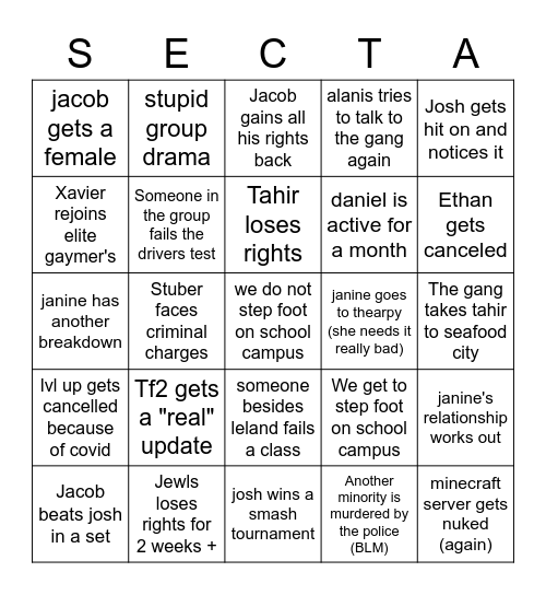 2020-2021 bingo sheet Bingo Card