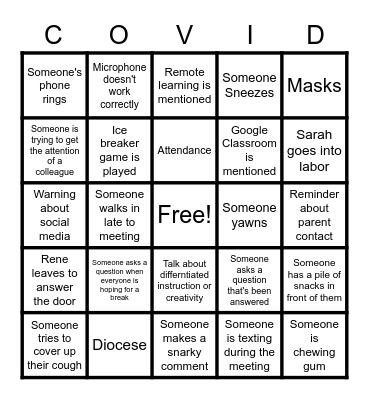 Opening Faculty Meeting Bingo Card