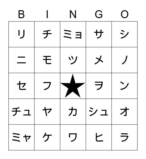 日本語のBINGO Card