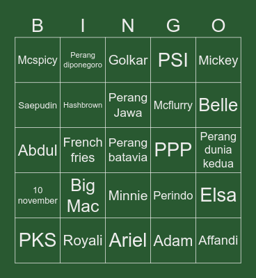 W O W O N Bingo Card