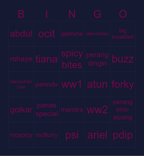 k Bingo Card