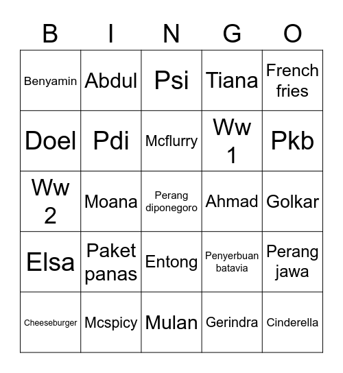 Titi Bingo Card