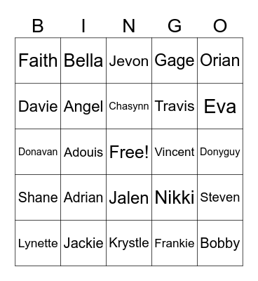 OUR FAMILY Bingo Card