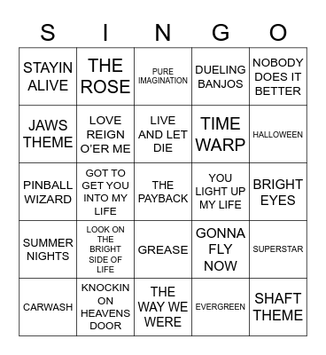 491 MOVIE HITS OF THE 70’S Bingo Card