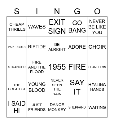 492 MOST STREAMED AUSSIE SONGS Bingo Card