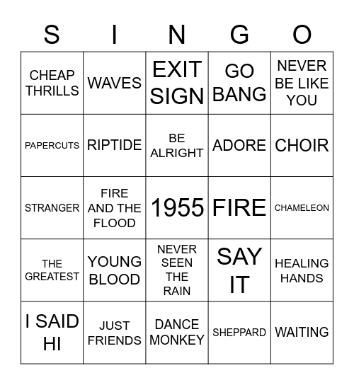 492 MOST STREAMED AUSSIE SONGS Bingo Card