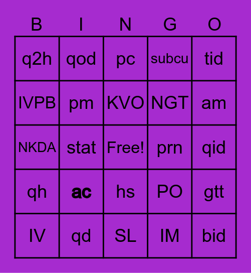Military Time Bingo Card