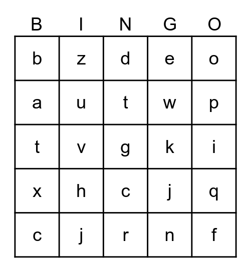 Alphabet Bingo Card