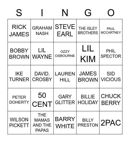 493 ARTISTS INCARCERATED Bingo Card