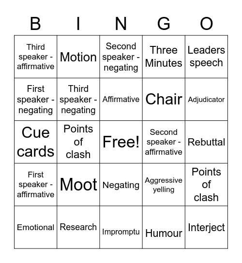 Debating Bingo Card