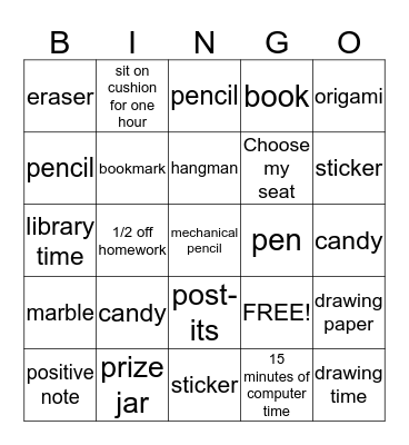 Behavior Bingo Card