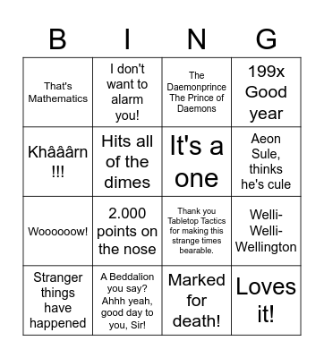 TTT Bingo Card