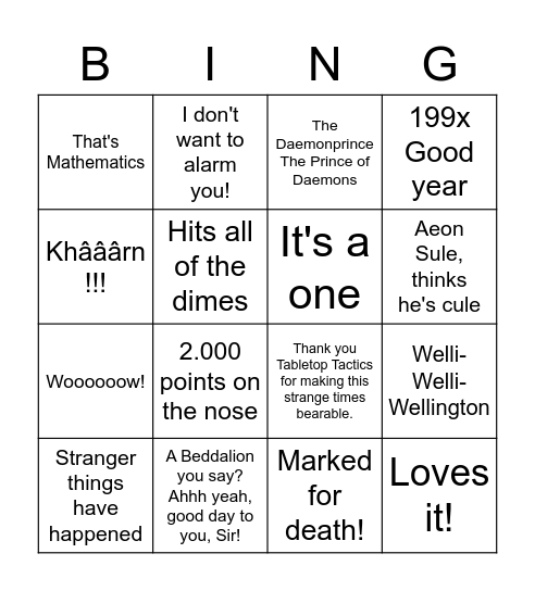 TTT Bingo Card