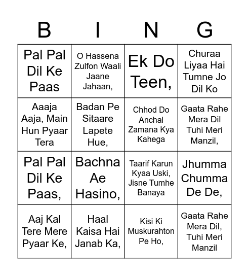 Musical Housie Bingo Card