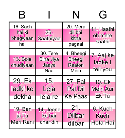 BOLLYWOOD MUSIC Bingo Card