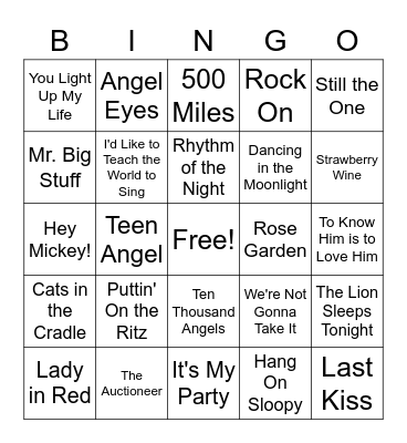 One Hit Wonder BINGO Card