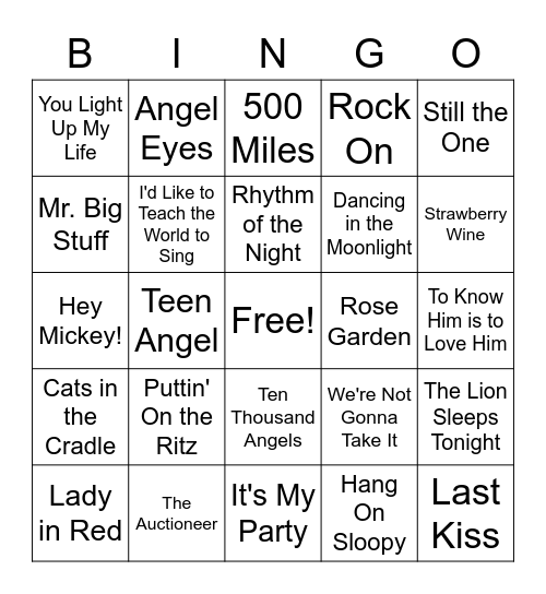 One Hit Wonder BINGO Card
