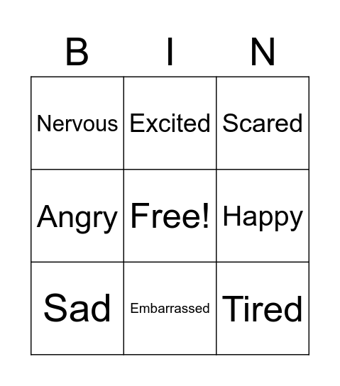 Feelings Bingo Card