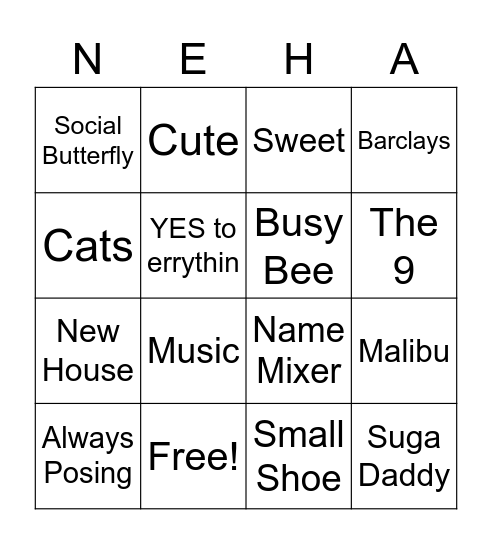 Neha's Birthday BINGO Card