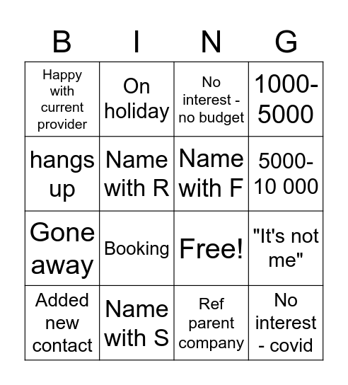 No interest bingo! Bingo Card