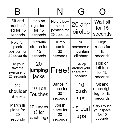 FITNESS Bingo Card