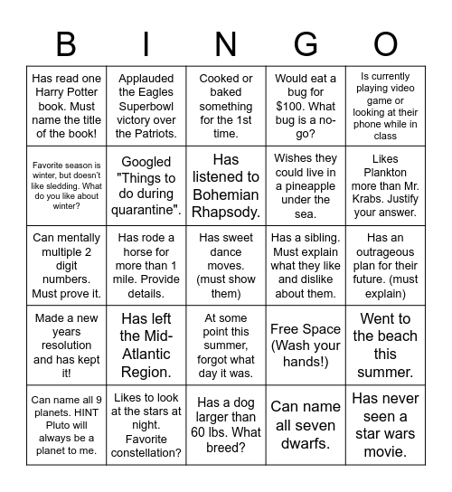 Back To School Bingo - 2020 Edition Bingo Card