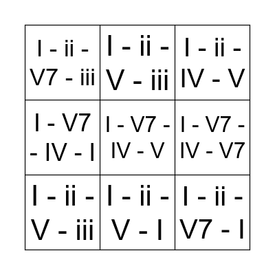 Chord Progression Bingo Card