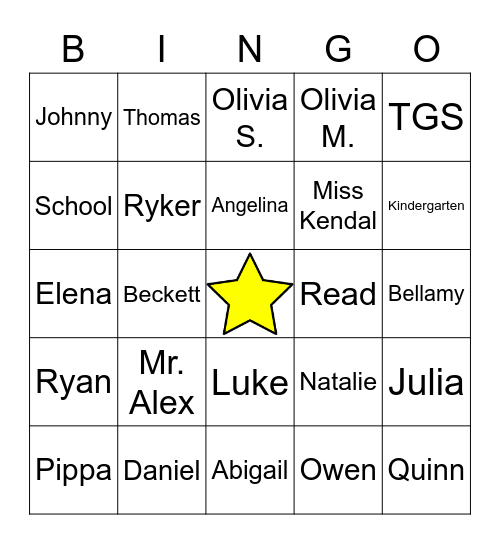 Kindergarten Bingo Card
