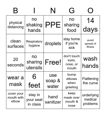 Social Distancing Bingo Card