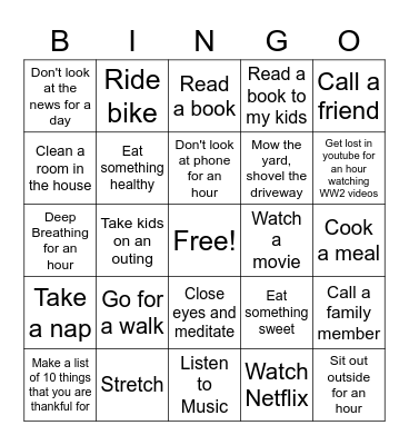 Self Care Bingo Card