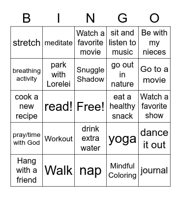 Self Care Bingo Card