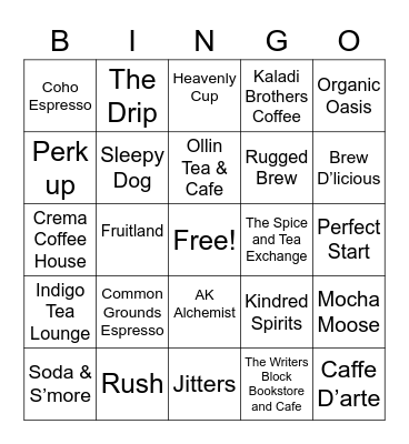 Coffee, Tea, and More Bingo Card