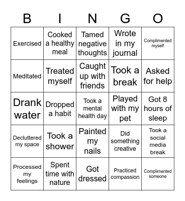 Wellness Tool Bingo Card