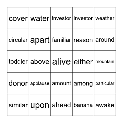 Schwa Bingo Card