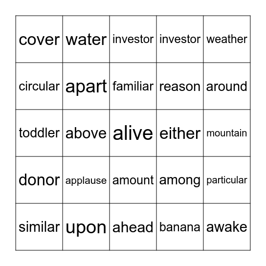 Schwa Bingo Card