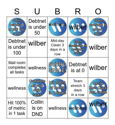 WILBER METRIC BINGO - Data Onboarding Bingo Card
