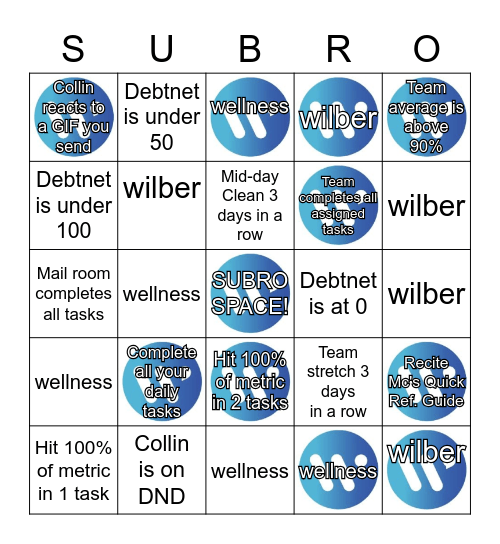 WILBER METRIC BINGO - Data Onboarding Bingo Card