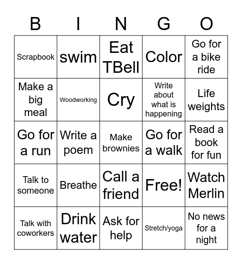 Self Care Bingo Card