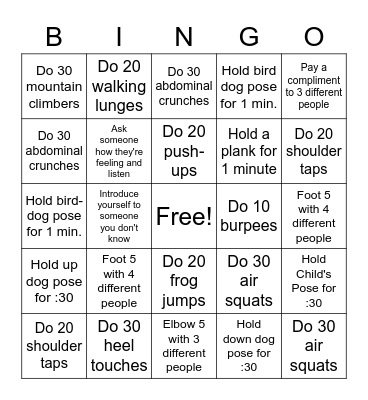 P.E. BINGO Card