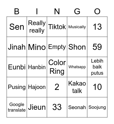 Hajoon Bingo Card