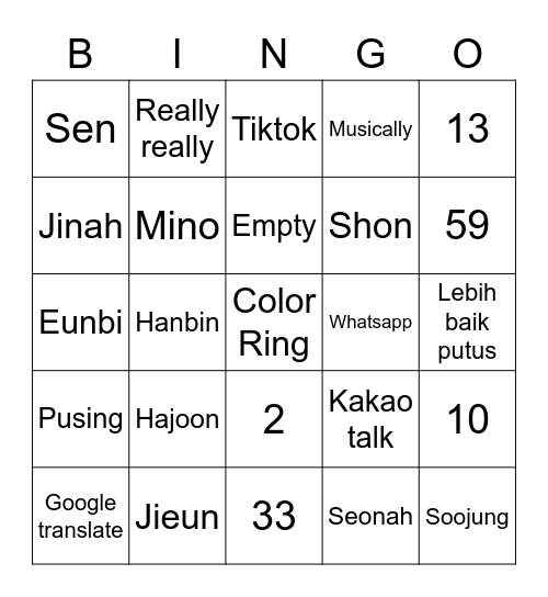 Hajoon Bingo Card