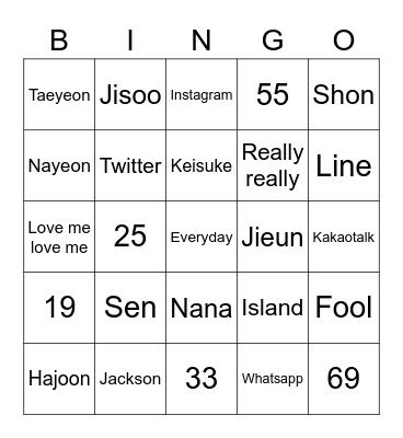 19d5TAEYEON Bingo Card