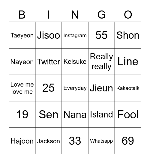 19d5TAEYEON Bingo Card