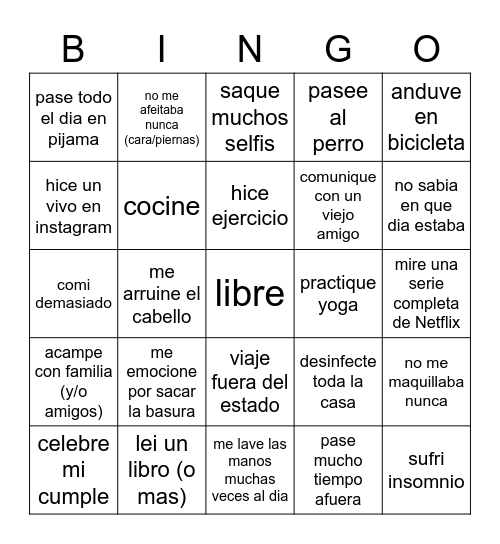 Bingo de cuarentena Bingo Card