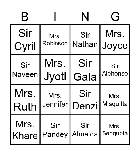 Teachers Day Bingo Card