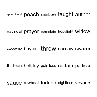 Vowel Teams, Controlled R & Diphthongs Bingo Card